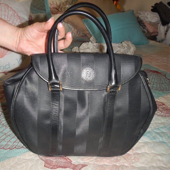 FENDI BLACK VINTAGE PEQUIN PATTERN TOTE